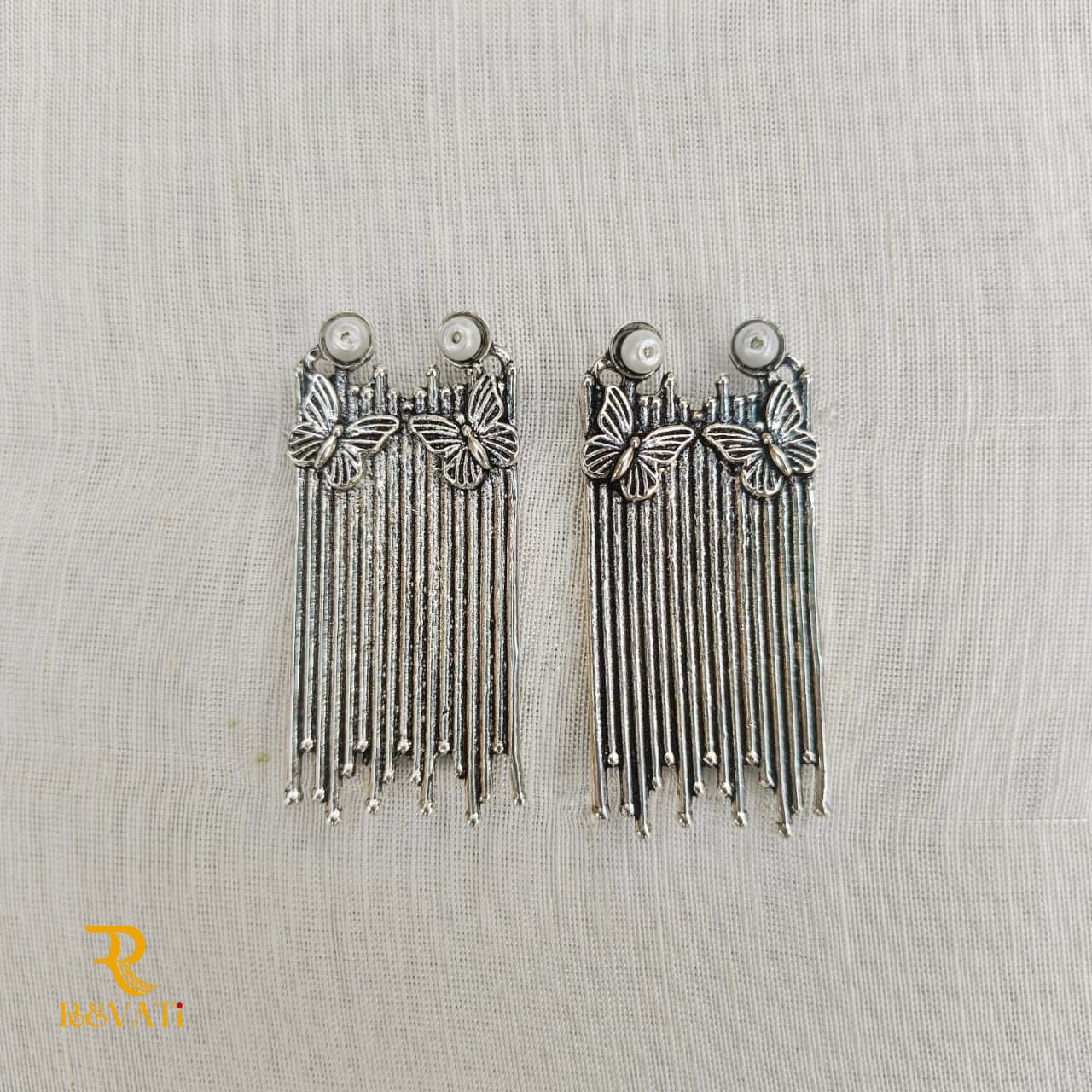 Oxidized Silver Butterfly Dangle Earrings – Long Fringe Statement Jewelry