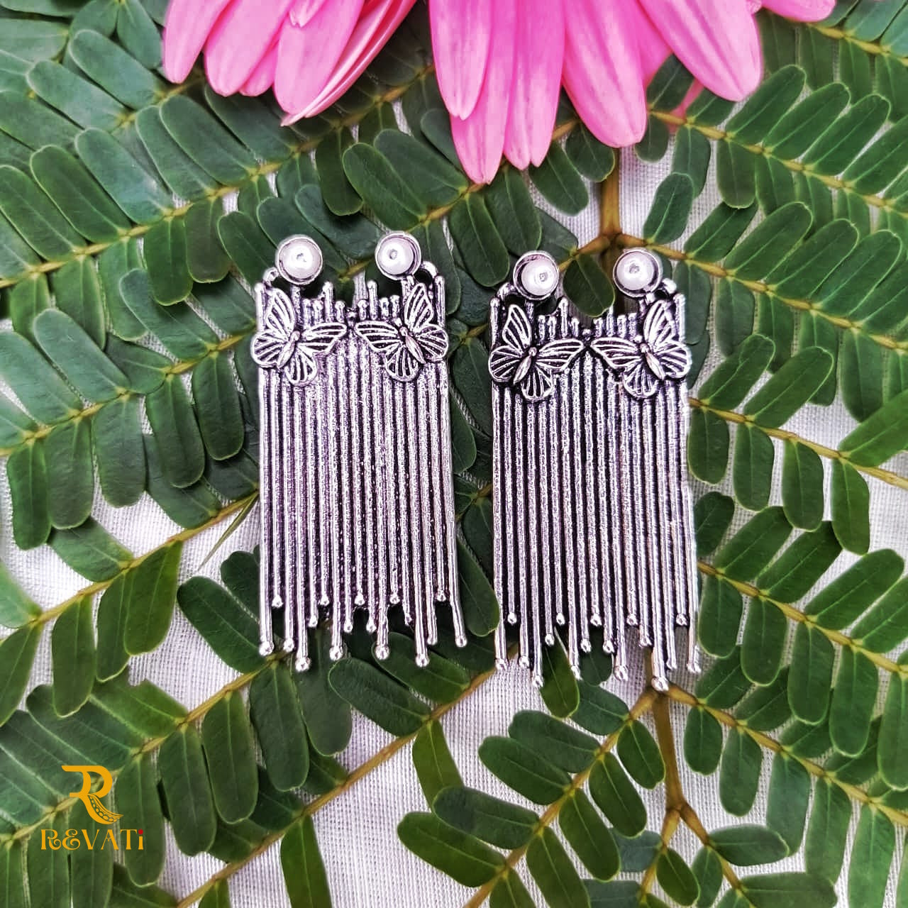 Oxidized Silver Butterfly Dangle Earrings – Long Fringe Statement Jewelry