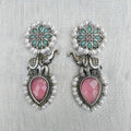 Handcrafted Silver Elephant Earrings with Green Gemstone & Pearl Detailing – Ethnic Jewelry