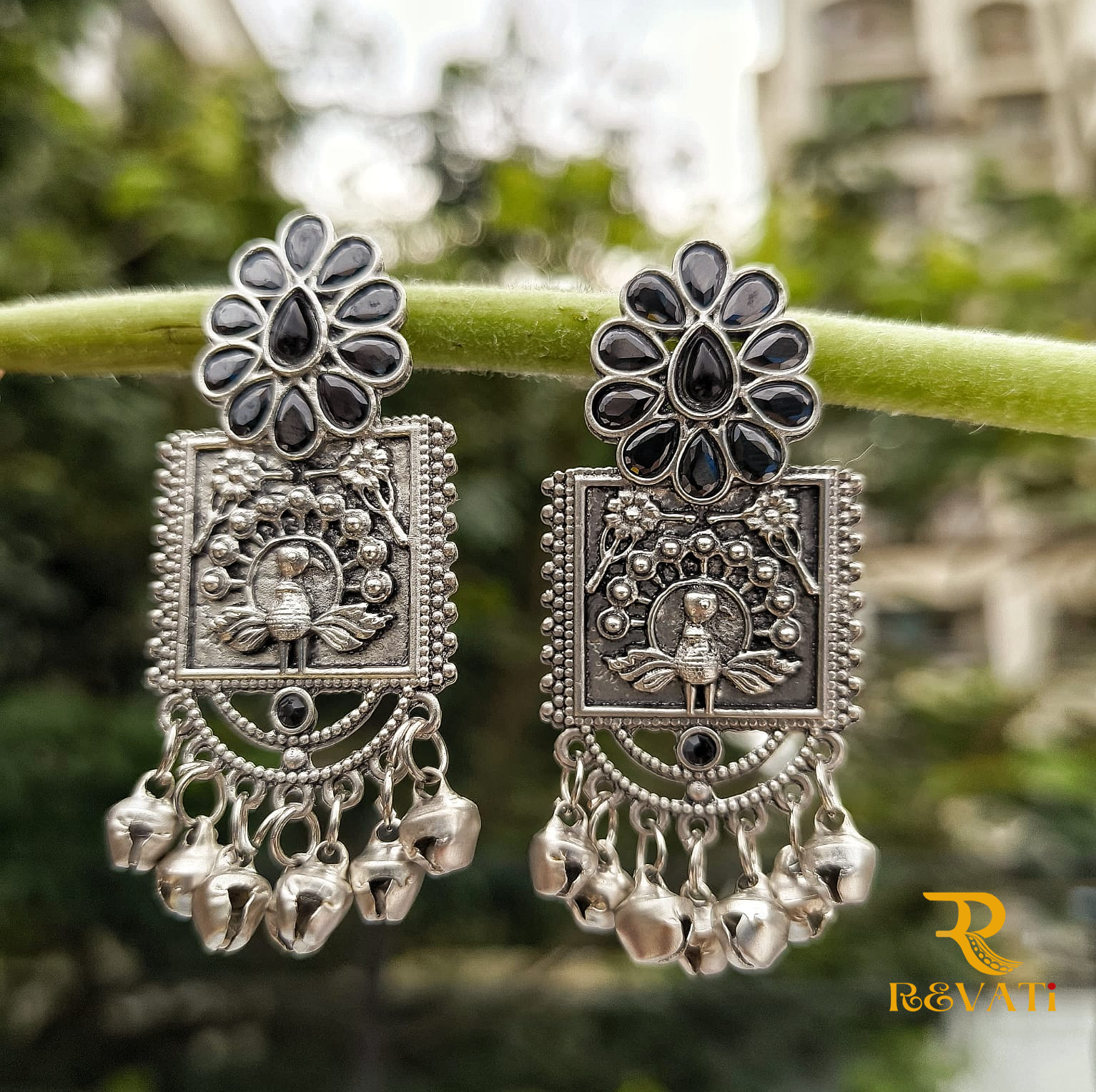 Antique Silver Peacock Dangler Earrings – Elegant Ethnic Charm