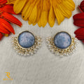 Blue Stone Round Earrings with Pearl Beads – Elegant Traditional Jewelry for Women