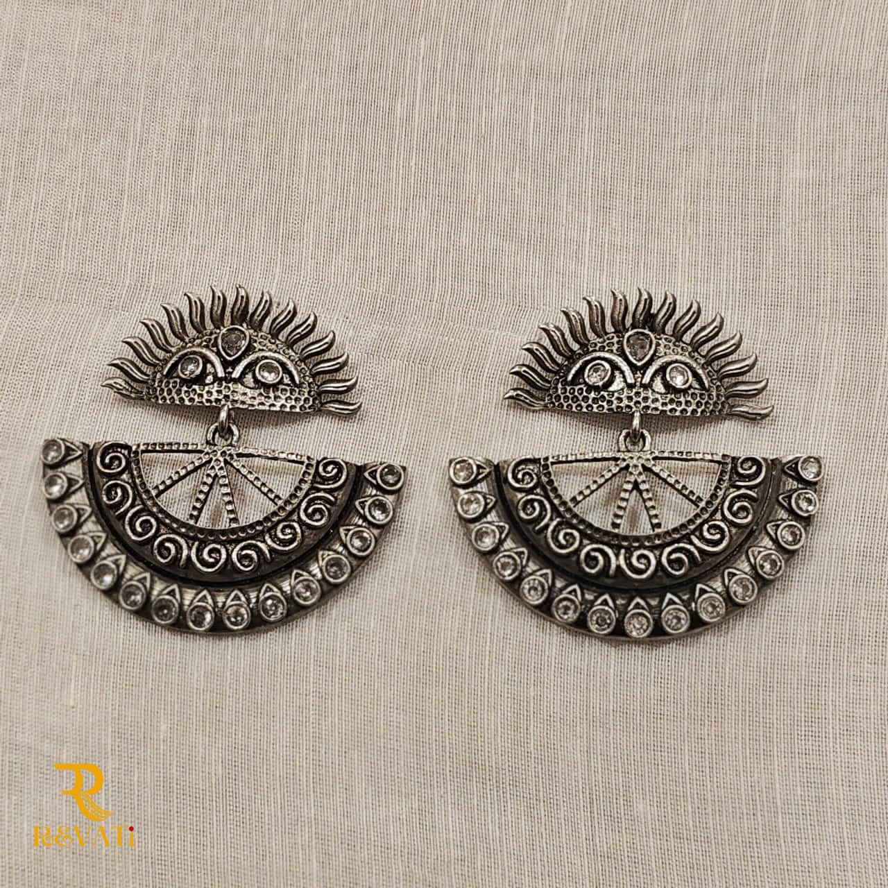 Oxidised Silver Sun & Moon Design Earrings – Statement Ethnic Jewelry for Women