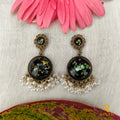 Antique Gold Black Stone Earrings with Pearls – Handcrafted Party & Ethnic Jewelry
