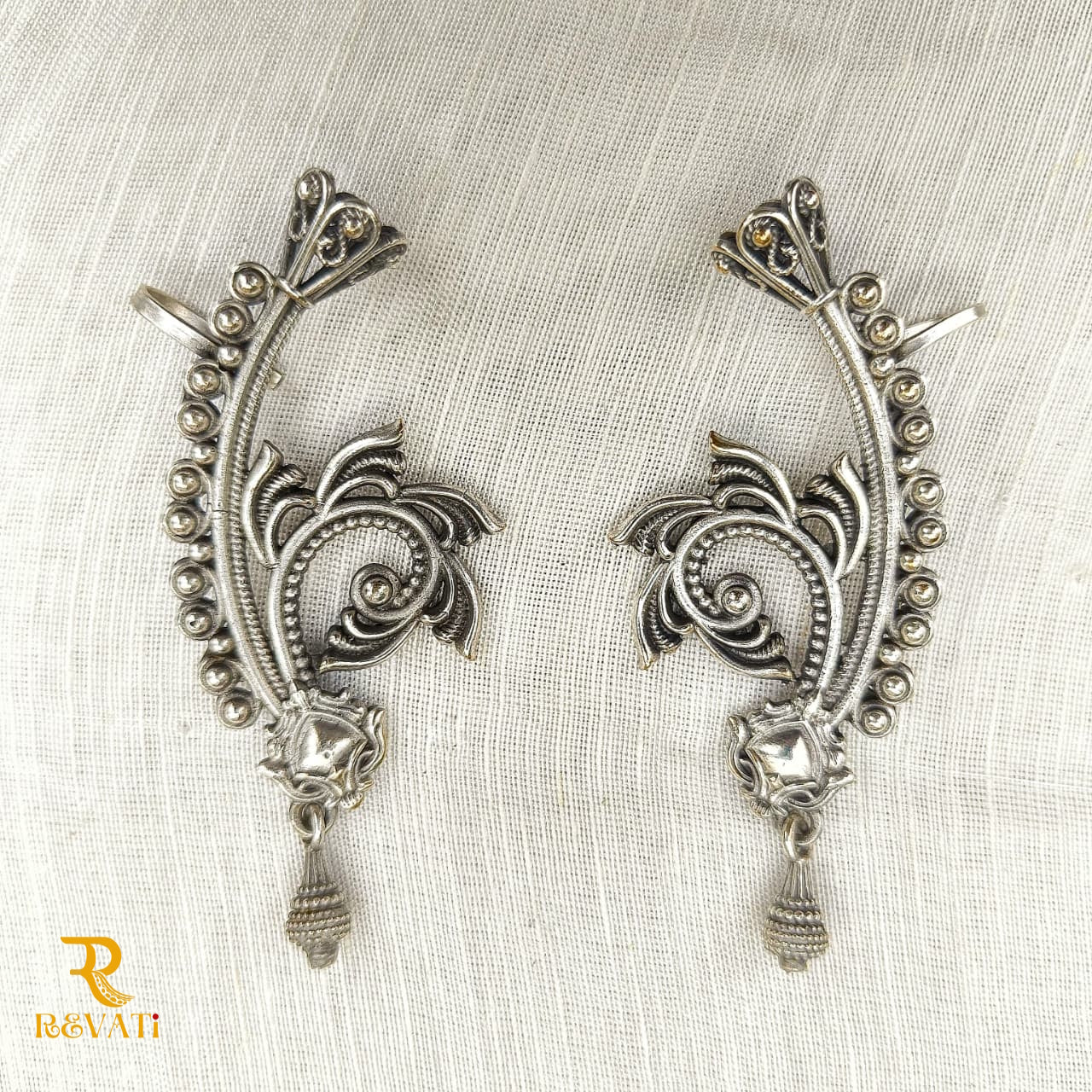 Oxidised Silver Floral Ear Cuff Earrings – Stylish Ethnic Statement Jewelry for Women