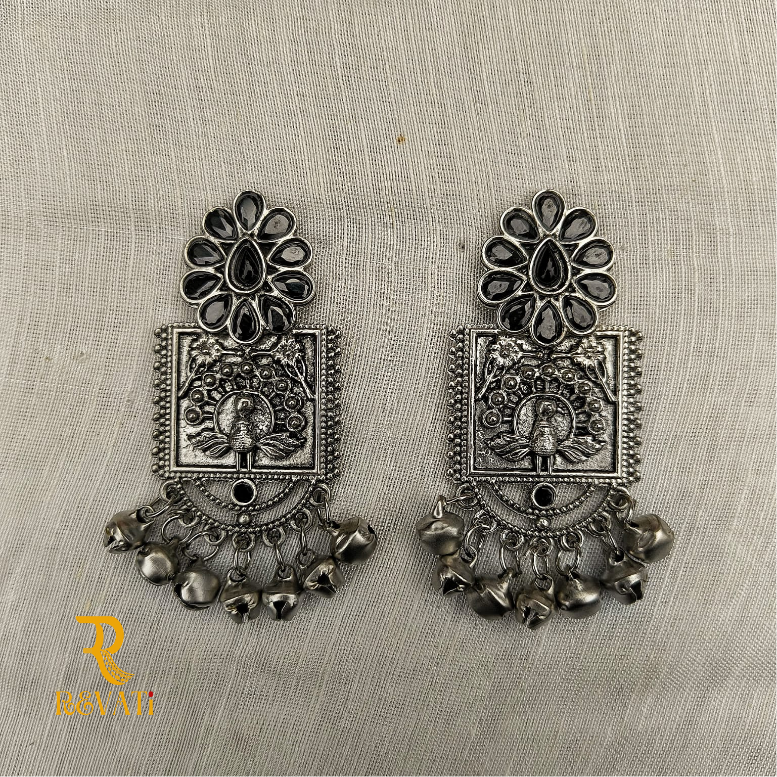 Antique Silver Peacock Dangler Earrings – Elegant Ethnic Charm