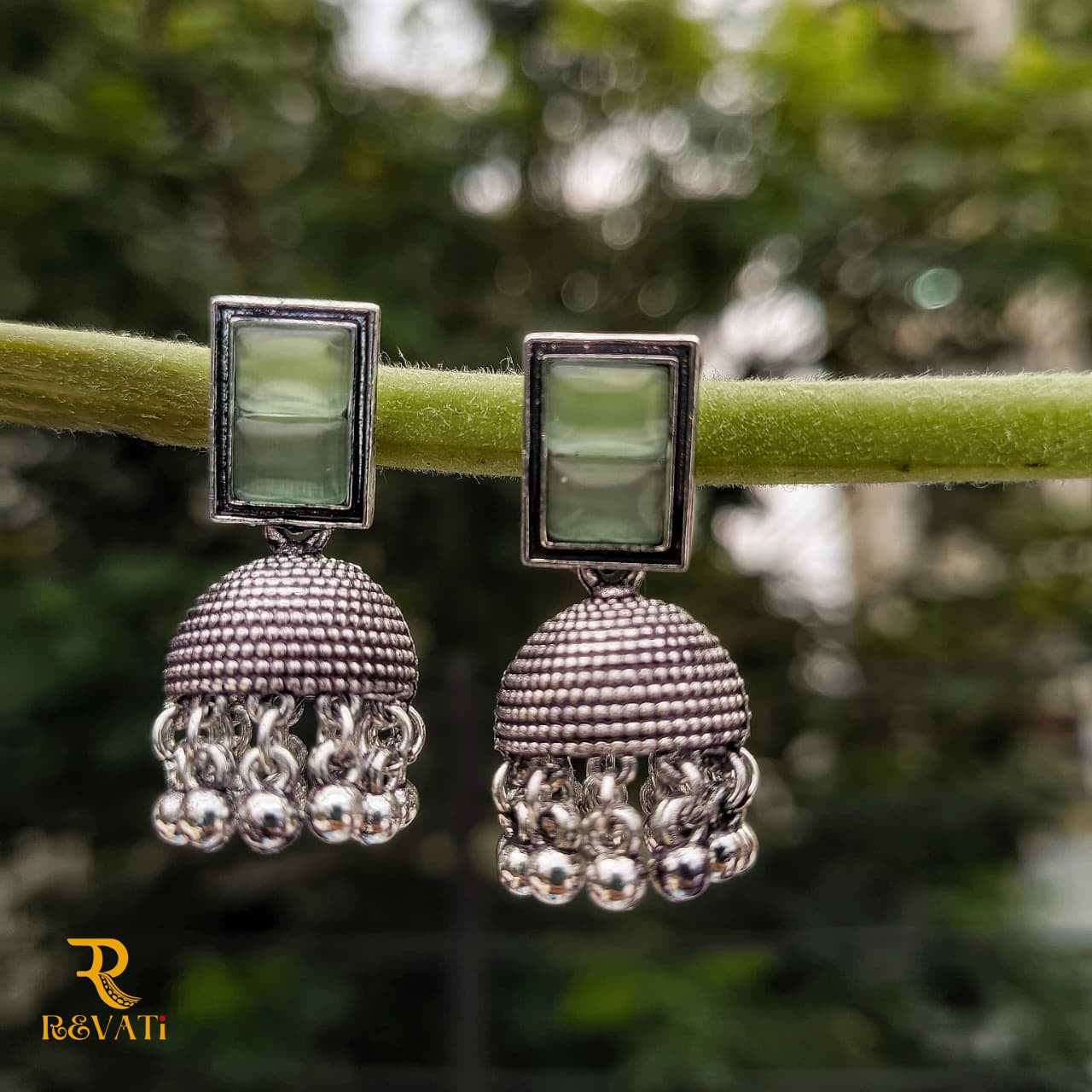 Oxidised Silver Jhumka Earrings Stone – Traditional Ethnic Jewelry for Women